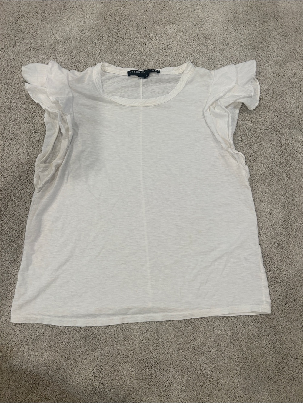 Veronica Beard White Ruffle Sleeve Tank Top